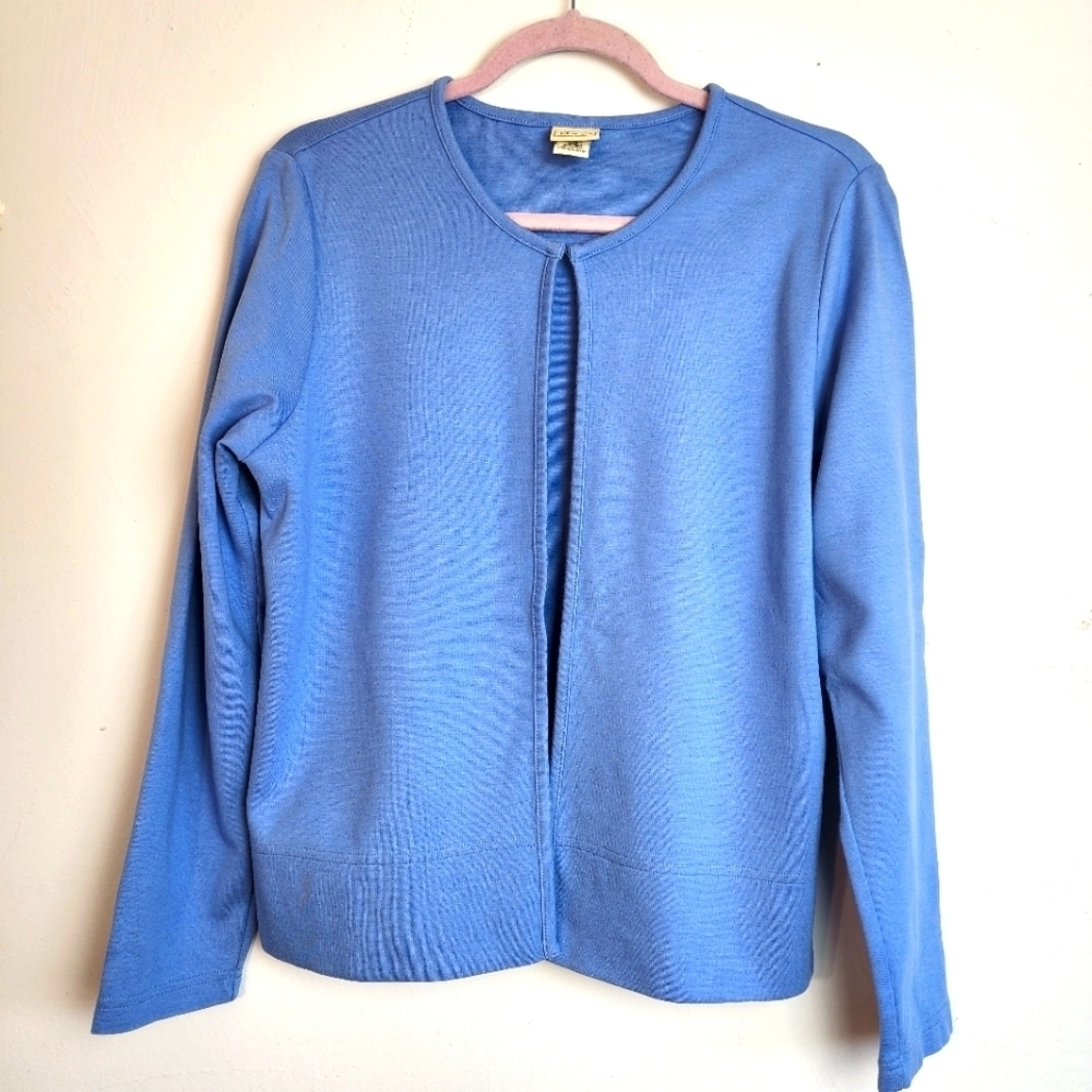 L.L.Bean Vintage Blue Crew Neck Long Sleeve Open Cotton Women's Cardigan Size M